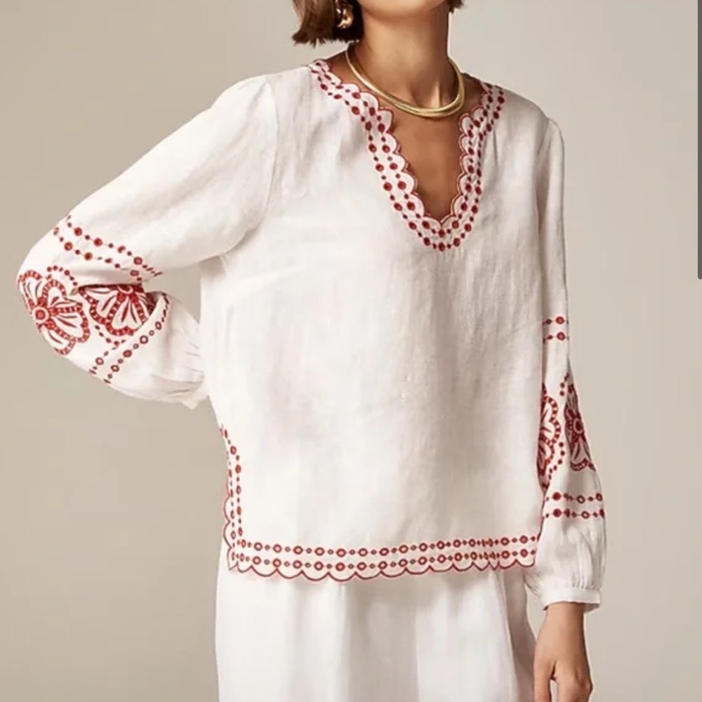 J. Crew Bungalow Embroidered Linen Top - Picture 12 of 13